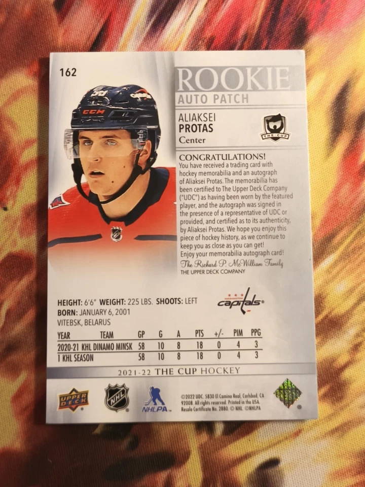 2021-22 The Cup rookie #162 Aliaksei Protas Rookie Patch Auto 11/249 Read! - Image 2 of 3