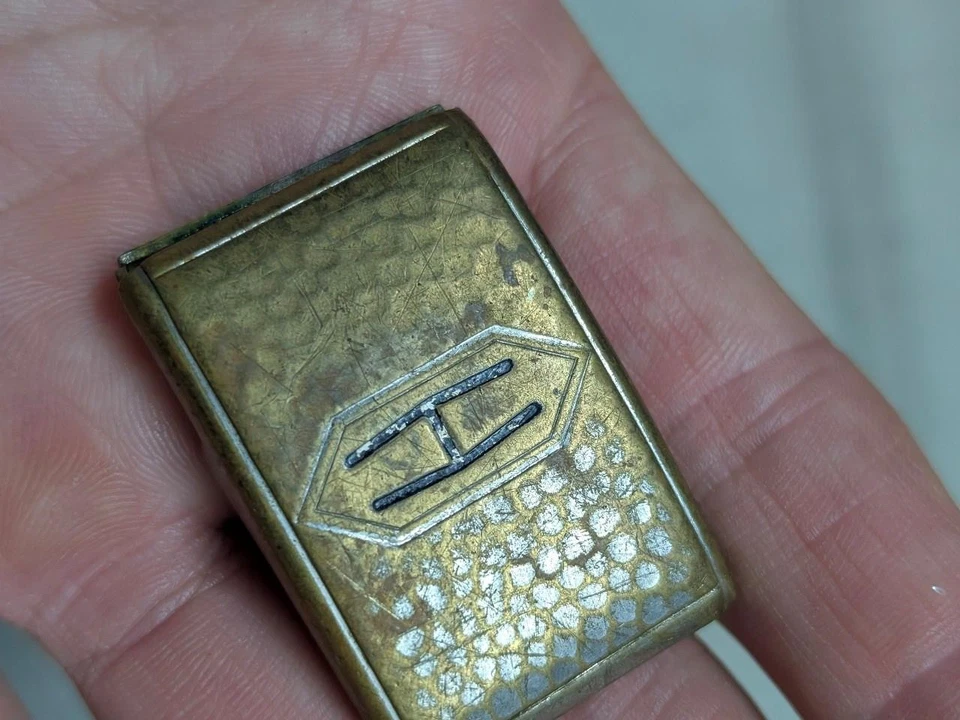 vintage 1940s antique SILVER PLATE belt buckle "H" brass GIANT GRIP western - Image 2 of 4