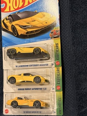 Hot Wheels HW Exotics 1:64 Yellow Diecast Lamborghini Gordon Murray Dodge Viper