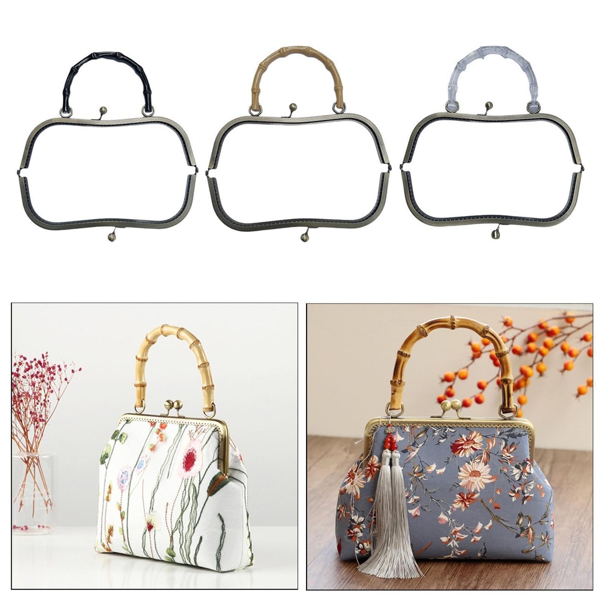 27cm Metal Purse Handbag Frame with Handle Kiss Clasp Lock DIY