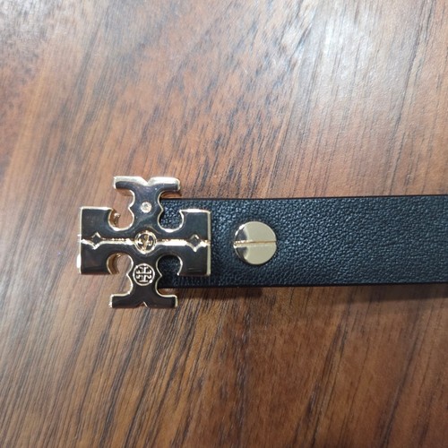 Tory Burch Eleanor Wrap Bracelet Black Leather with Gold Logo. Adjustable - Picture 7 of 16