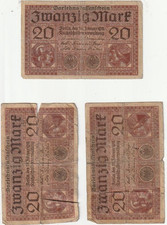 1918 Banknoten x 3  Zwanzig 20,00 Mark Darlehenkassenscheine Papiergeld