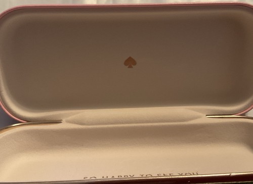 Kate Spade Pink Green Eyeglass Hard Case w/ New Cloth “So Happy to See You” - Picture 7 of 10