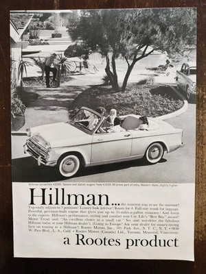 1959 Hillman Convertible ''a Rootes product'' Vintage Magazine Ad Nice Image