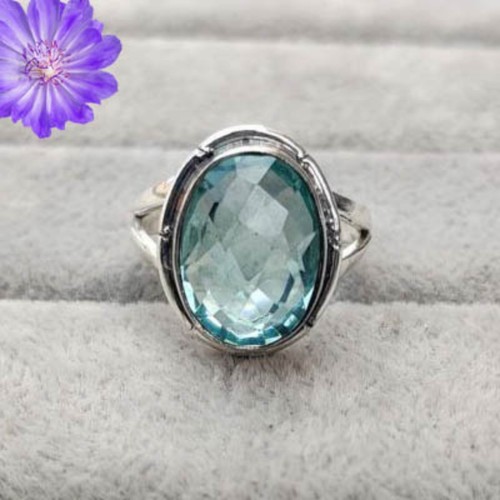 Blue Topaz Gemstone 925 Sterling Silver Ring Handmade Jewelry Ring Gift ...