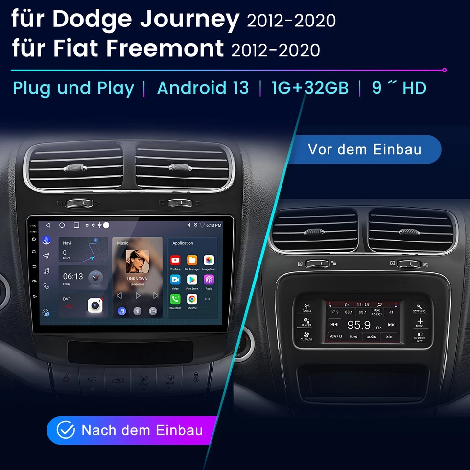 For Fiat Freemont 2012-2020 1+32GB Android 14 CarPlay Car Stereo BT GPS Sat Nav DAB+ - Image 2 of 4