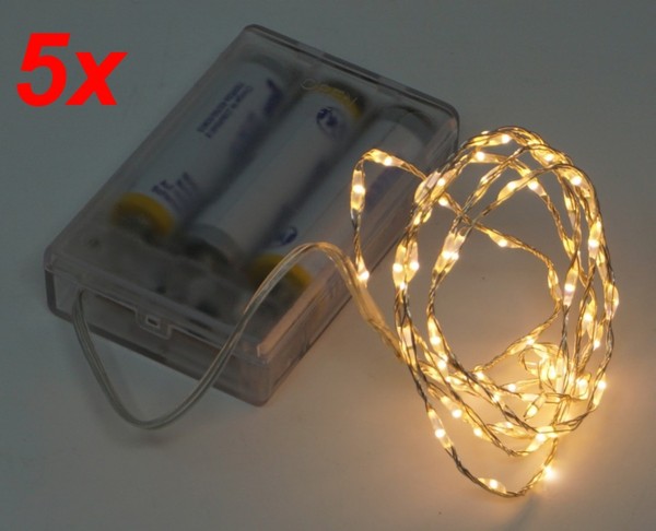 5X Lichterkette 100 Cm Timer 66 Micro Led Warmweiß Weihnachten Deko Beleuchtung-image