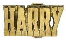 Vtg 80s HARRY Brass Belt Buckle Cut Spell Out Taiwan NOS Open Pack Tarnish Scuff