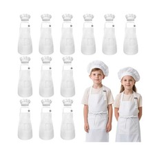 Kids Apron and Chef Hat Set with 2 Pockets White, 12 Sets 12 Sets W... Fast Ship