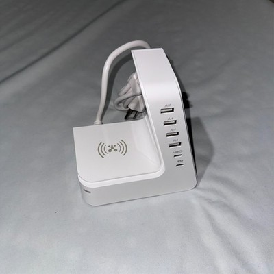 Atomi 20W Qi Wireless Multiport Charge Charging  Tower White, Multi plug