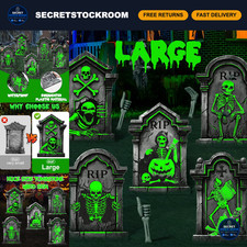 25.2" Glow in the Dark Halloween Tombstones - 5PCS Outdoor Grave Decorations, Ya