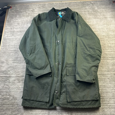 #ad VINTAGE Jacket Mens Large Corduroy Collar Field Barn Chore Coat Waxed Cotton $60.00