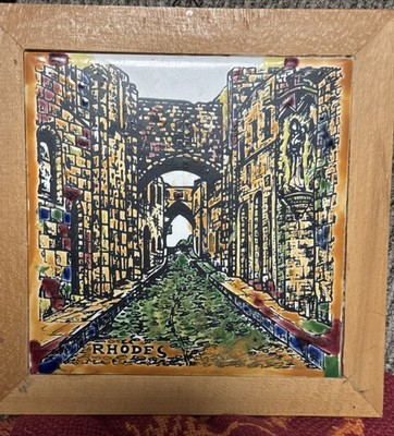 NEOFITOU KERAMIK Hand Made 6'' CERAMIC Tile or Trivet Street Scene signed Rhodes