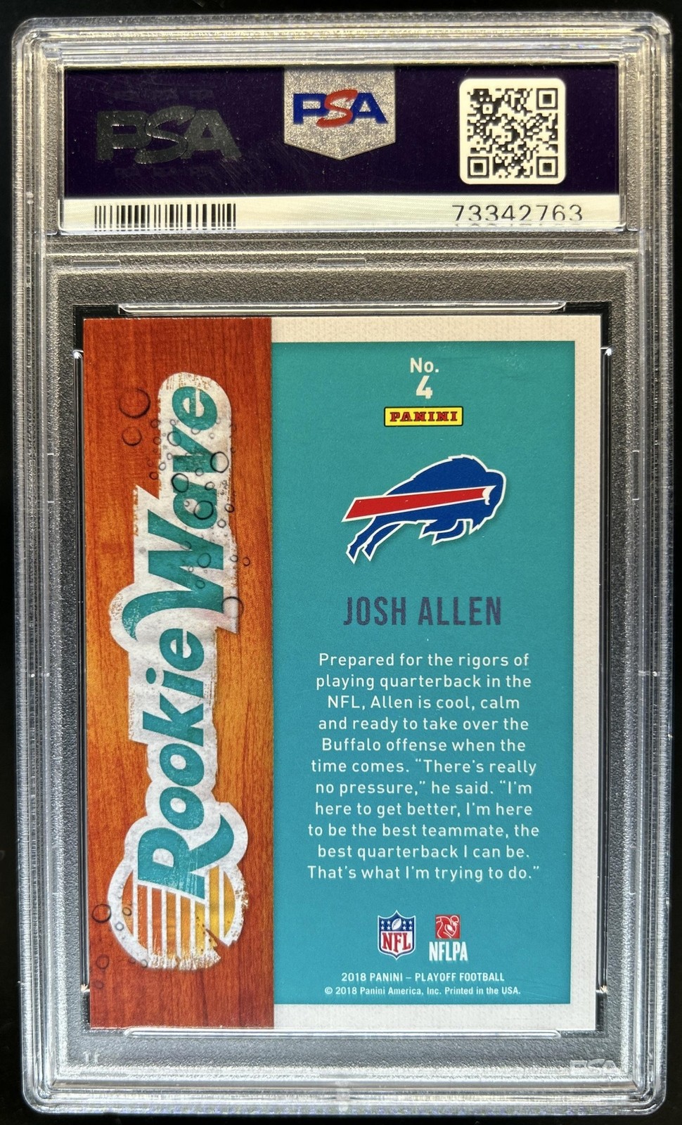 2018 Panini Playoff Josh Allen Wave RC #4 Bills PSA 9 Rookie view 2
