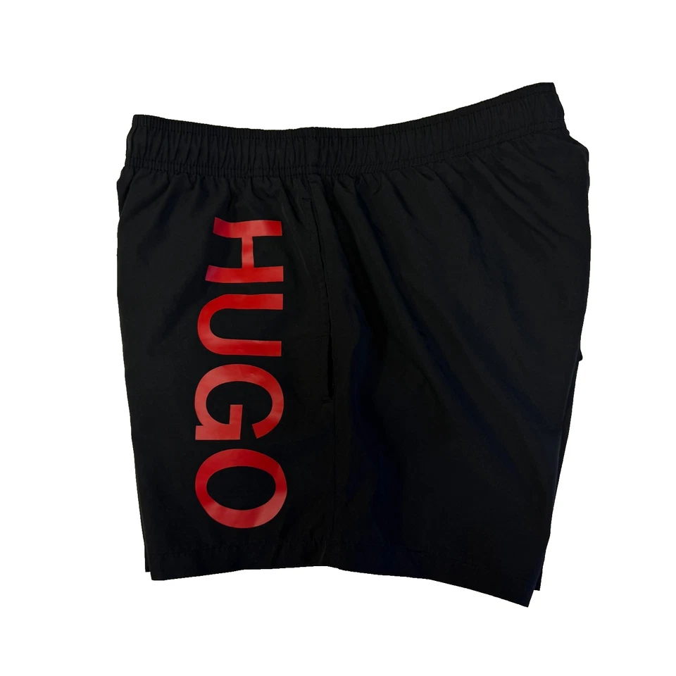 HUGO Boss Men's Black Red SPELL OUT LOGO Swim Trunks BEACH Boating Shorts M - Image 3 of 4