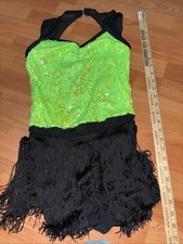 Weissman dance costume green sequin fringe flapper Replay12269 Small