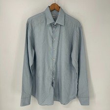 Armani Collezioni Dress Shirt Mens 17 43 Blue Button Up Long Sleeve