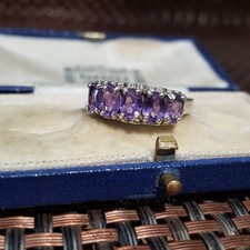 Sterling Silver Half Eternity Ring Amethyst Gemstones UK Size R US 8.5 EU 59
