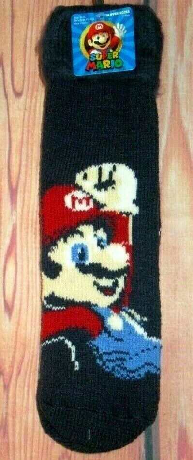 MENS SUPER MARIO BROS NAVY BLUE SLIPPER SOCKS (SHOE SIZE 7.5
