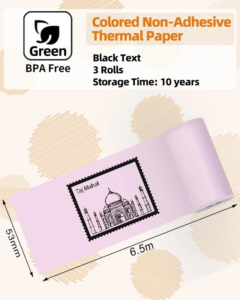 Memoqueen T02 Pink/Yellow/Blue Thermal Paper, Non-Adhesive Color 2 PACK - Image 2 of 4