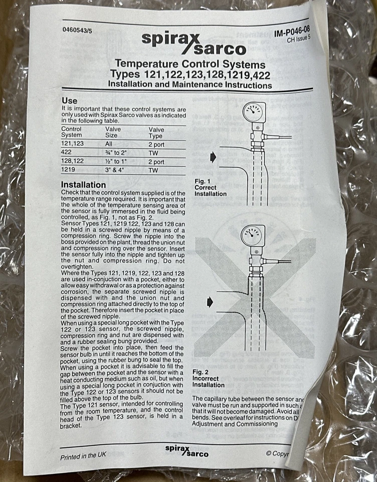 NUEVO- Controlador de Temperatura Autoactivo Spirax Sarco 66824 Tipo SA122 4M Tapa. Foto 4 de 4