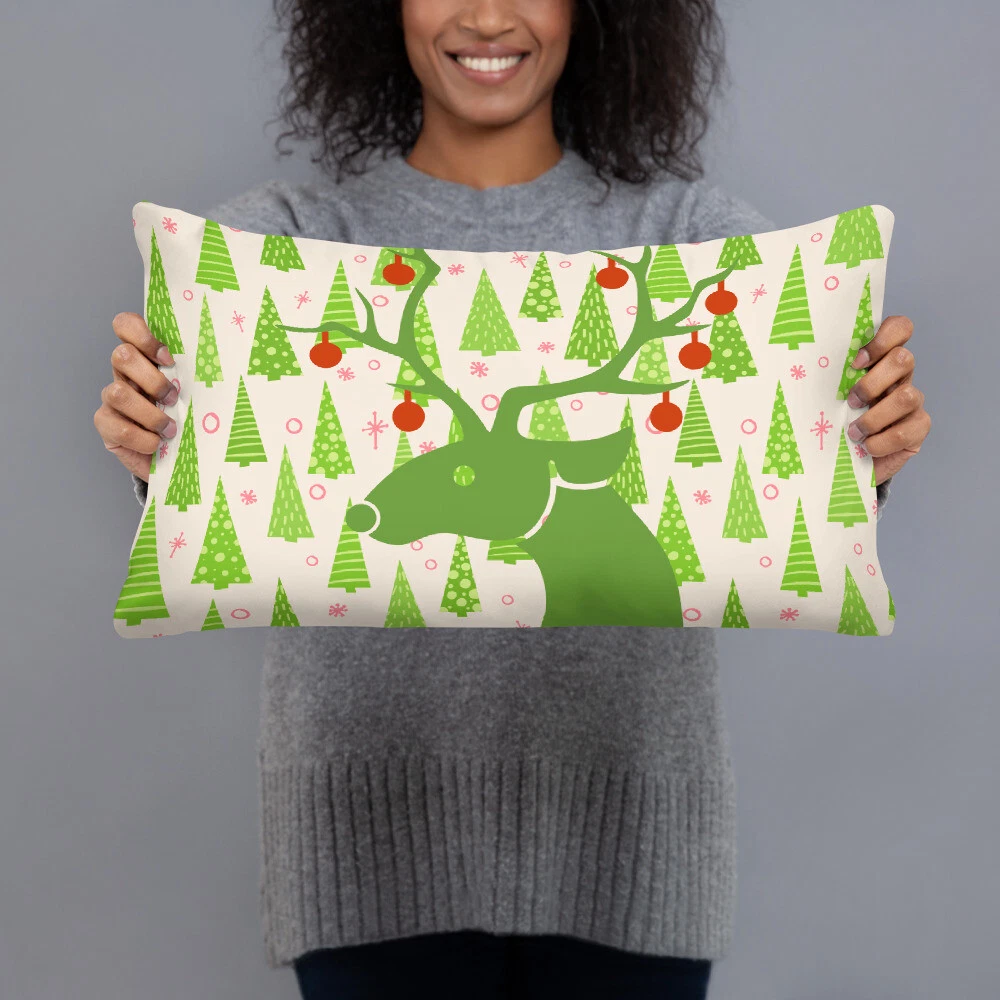 Personalized Merry Reindeer Tree Patern All-Over Print Basic Pillow