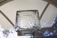 Smoke Gray Glass Pebbled Bottom 6" Square Ashtray Heavy 1960s