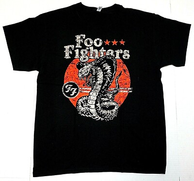 FOO FIGHTERS T-shirt Adult Men's Distressed Black Tee 100% Cotton