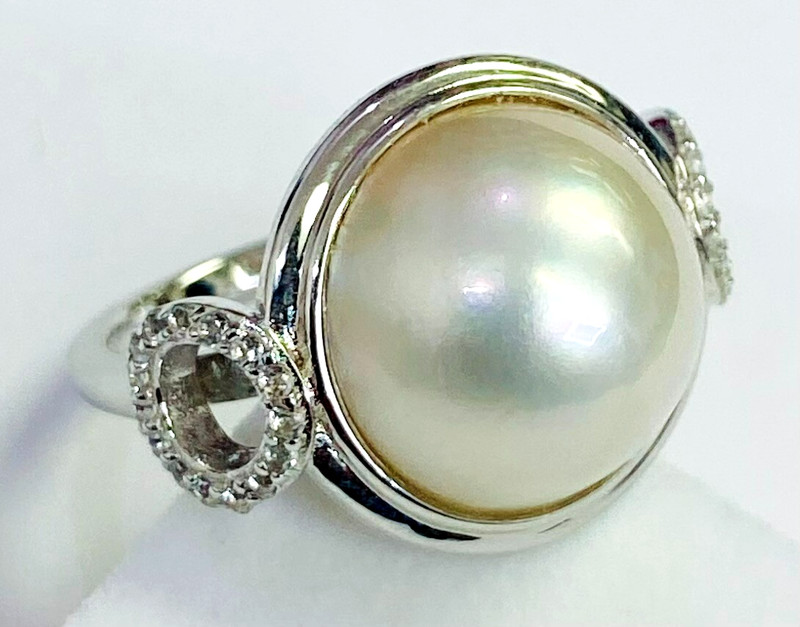 HSN Imperial Pearls Sterling Silver Mabé Pearl & White Topaz Circle Ring Size 6