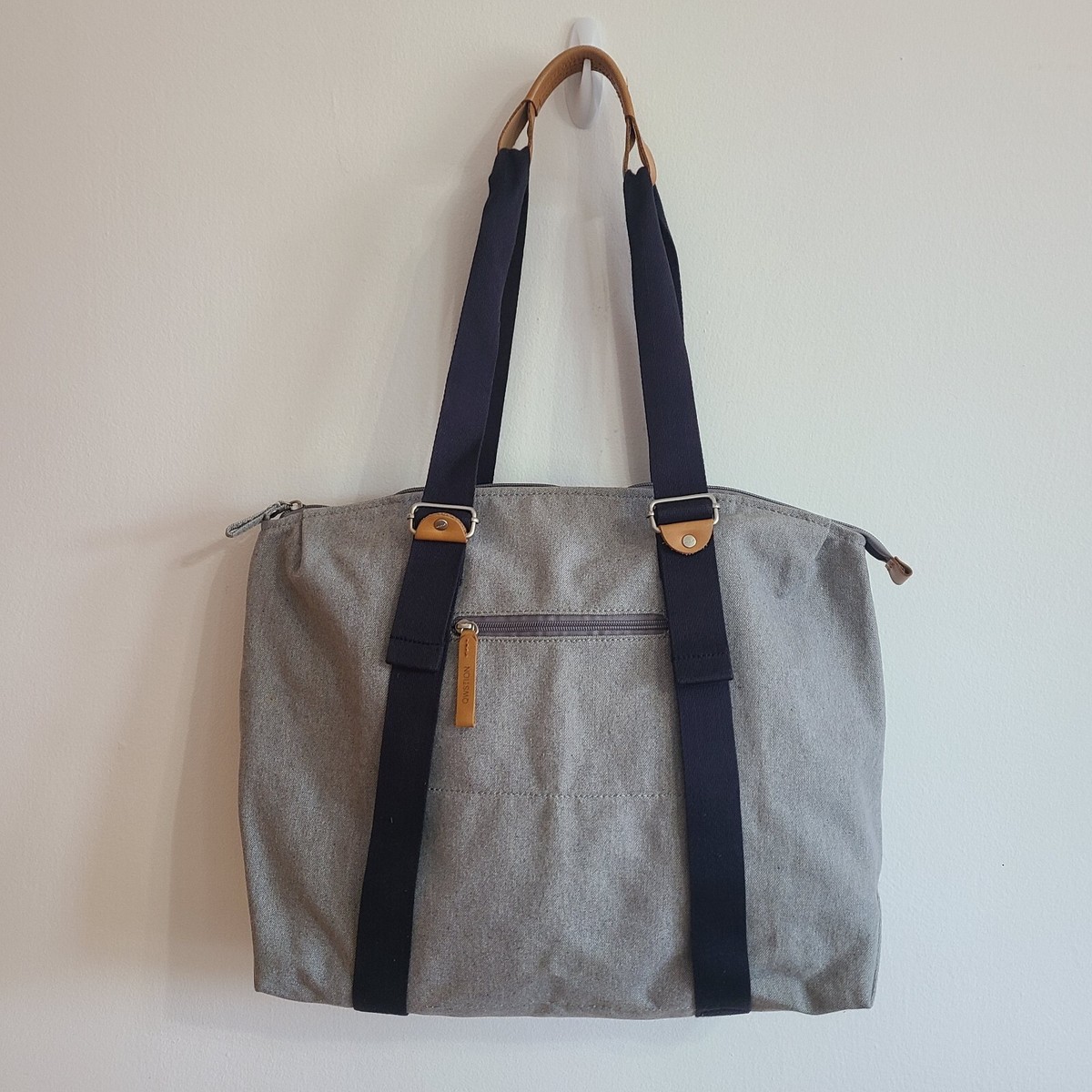 Qwstion Simple Zipshopper Gray Canvas Tote Zip Bag Pouch