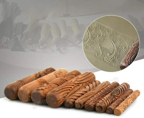 10 Stlyes Wooden Clay Texture Rolling Emboss Wave Pattern Roller Ceramic Pottery
