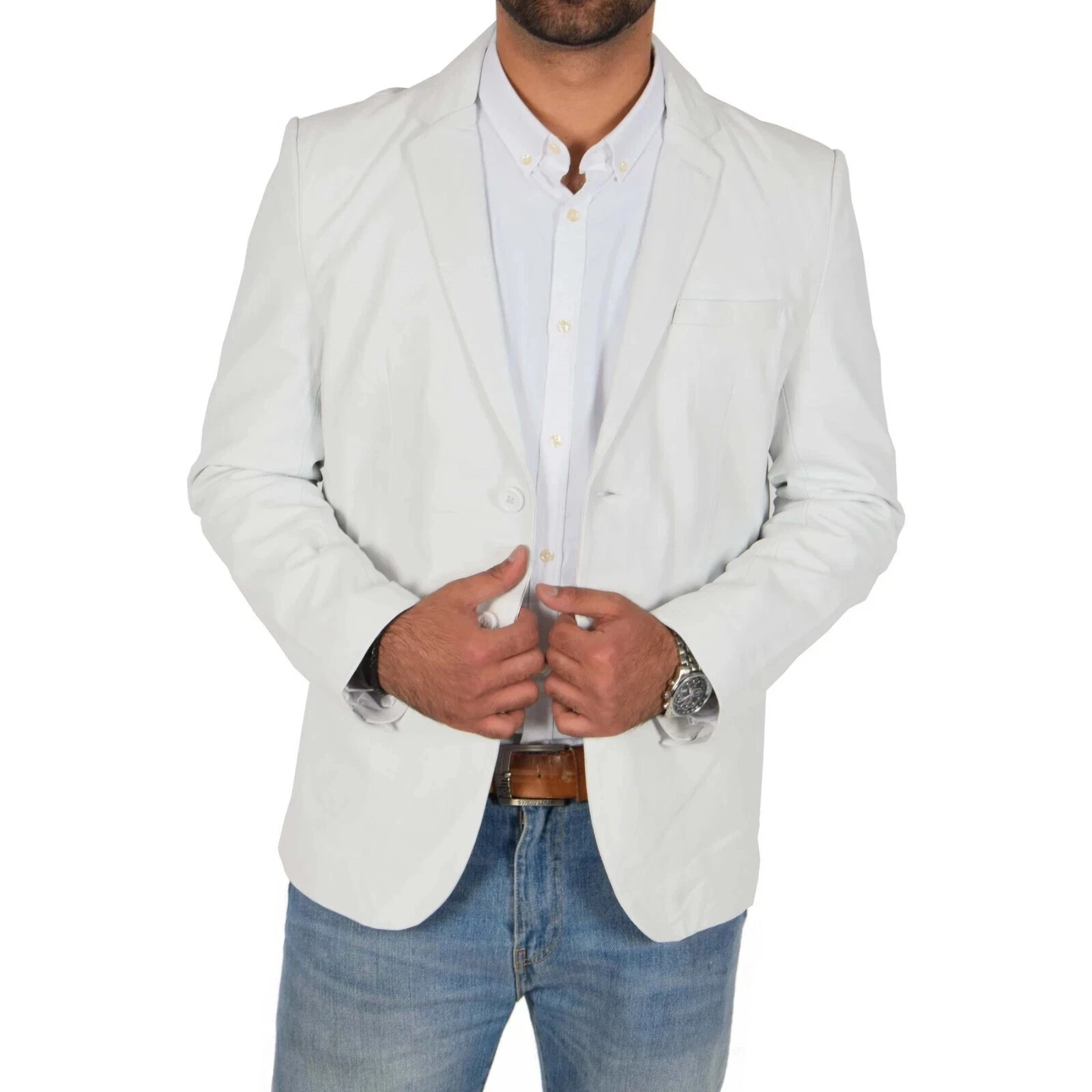 DESIGNER New Men's White Leather Blazer 100% Real Lambskin Causal Slim FitBlazer