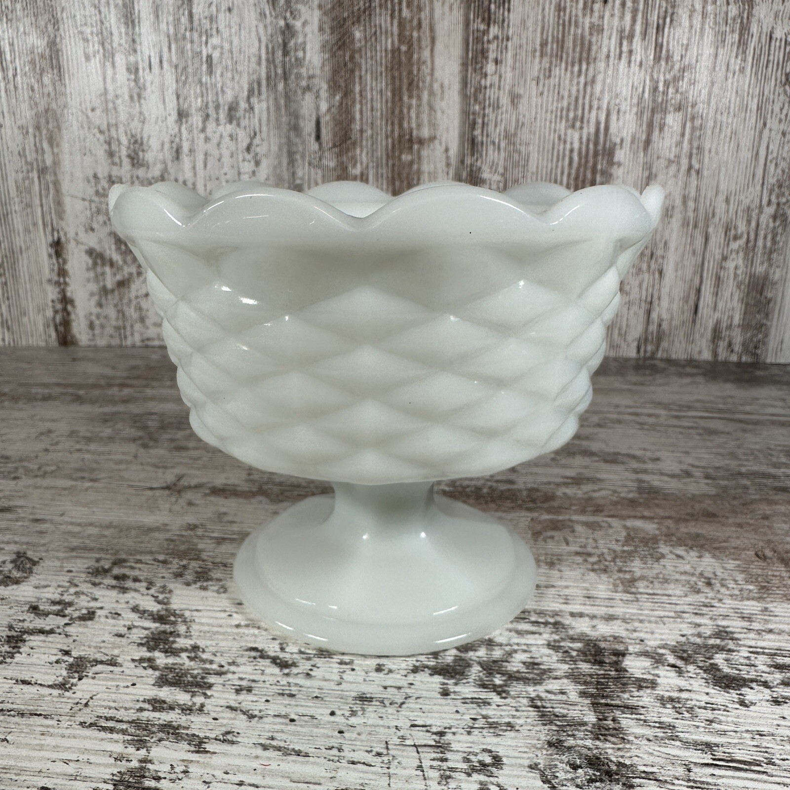 Vintage Rare Milk Glass Footed Bowl Candy Dish Compote Planter 5.25 Inch Tall