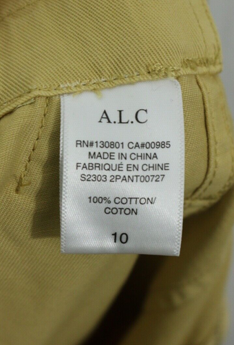 A.L.C. Women's 10 Yellow Cotton Wide Leg Cropped Pants Paper Bag Waist Belted - Picture 9 of 9