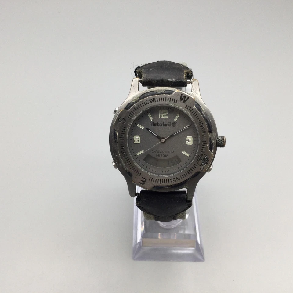 Reloj Timberland Hombre 39mm Tono Plateado Analógico Digital Gris Banda Negra Batería Nueva Foto 2 de 4