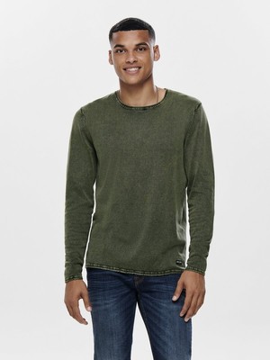 ONLY & SONS Herren Pullover M Rosin Grün Strickpulli Rundhals Regular Fit Neu