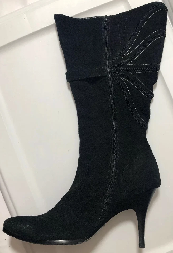 Botas hasta la rodilla Fitzwell para mujer negras con tacón de aguja talla 9,5 M de cuero Foto 3 de 4