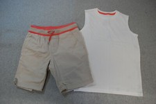 Boys WHITE SLEEVELESS MUSCLE T-SHIRT Beige Woven Shorts, Pockets SIZE S 6-7