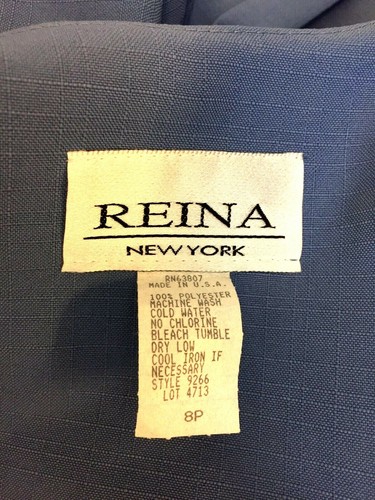 Reina New York Damen blau 2-teiliger Anzug Knopfjacke & Rock Größe 8P - Bild 7 von 9