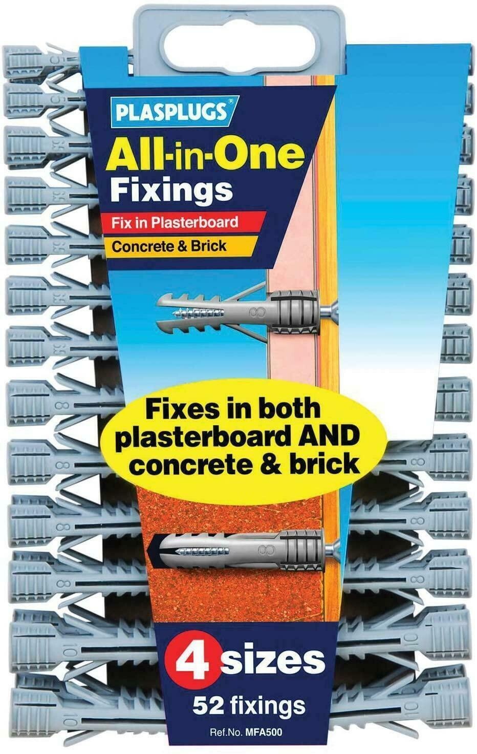 Plasplug 52 All In One Plasterboard or Concrete & Brick Fixings 4 Sizes