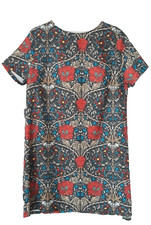 Ladies UK 14 GLAMOROUS Grey Red Floral Shift Dress Boho Holiday Festival