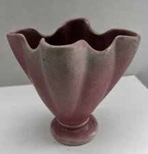 Vintage NILOAK ART POTTERY VASE Pink w Blue W Gray  Ruffled top 6 “ Tall