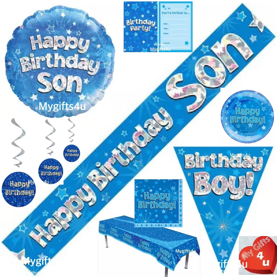 Son Birthday Party Flag Buntings Banners Balloons Blue Age 10 12 13 15 16