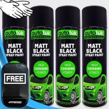 4 x 500ml AUTOTEK Professional Matt Black Spray Paint Aerosol Can+ Gloves + Mat