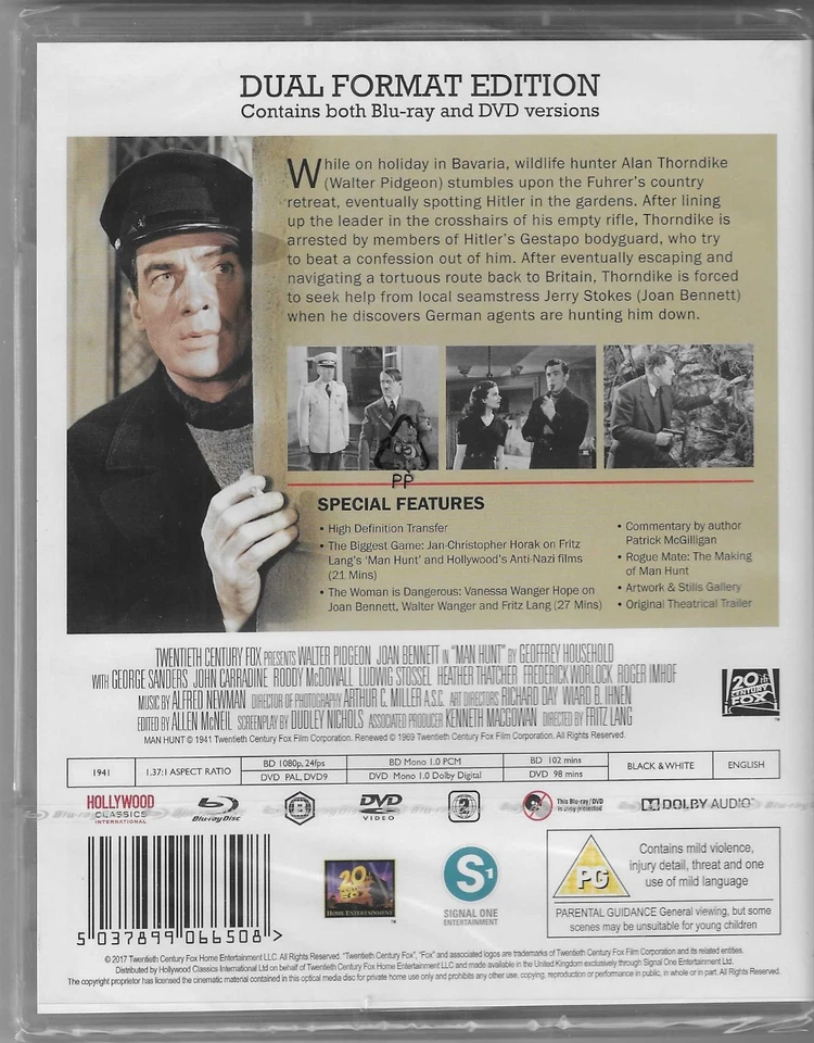 Fritz Lang's: Man Hunt Blu-ray+Dvd (Walter Pidgeon) Region B/2 Inc Reg Post - image 2 of 3