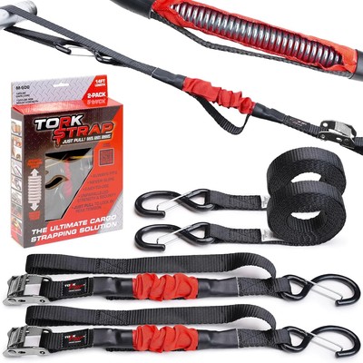 TorkStrap 14' x 1'' Self Tensioning Tie Down Straps 2-Pack, M500 - Red 