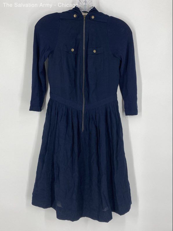 Parameter Womens Navy Blue Long Sleeve V-Neck Full-Zip Fit & Flare Dress Size 0