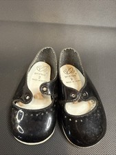 Vintage Gold Bug Infant Shoes Size 2 Black Vinyl Children / Doll