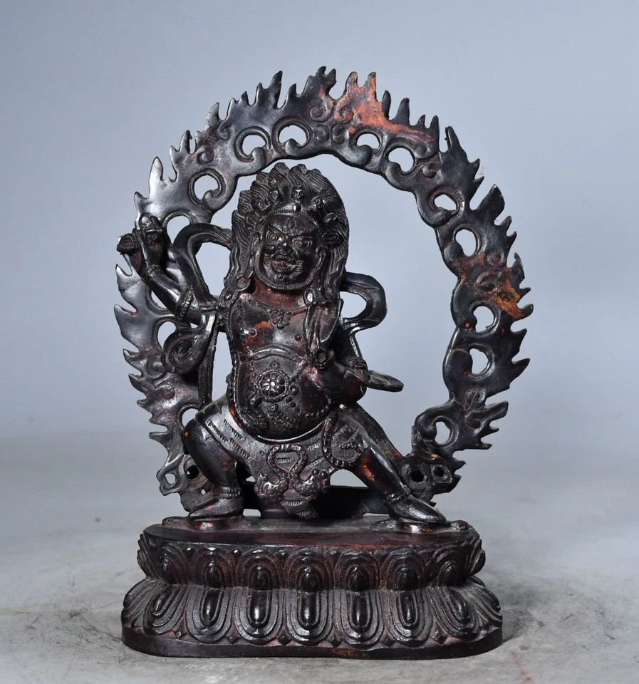 Antigua estatua de Buda Jambhala negra bronce budismo tibetano antiguo de China de 8" Foto 4 de 4