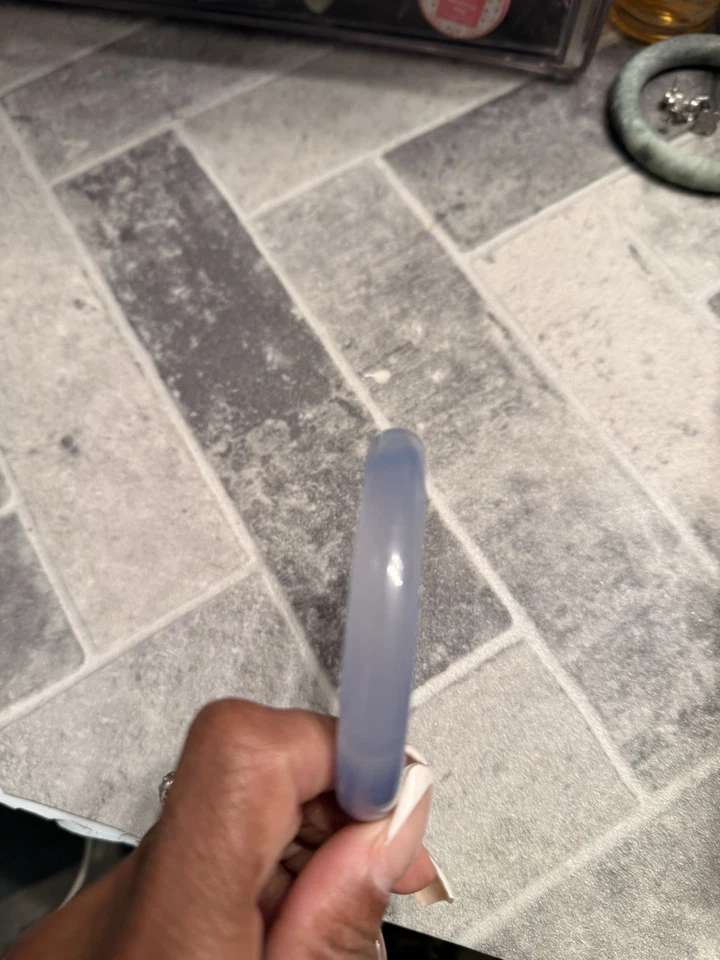 Natural Light Blue Jade Round Gemstone Bangle Bracelet 56-64mm Fashion Jewelry - Image 4 of 4